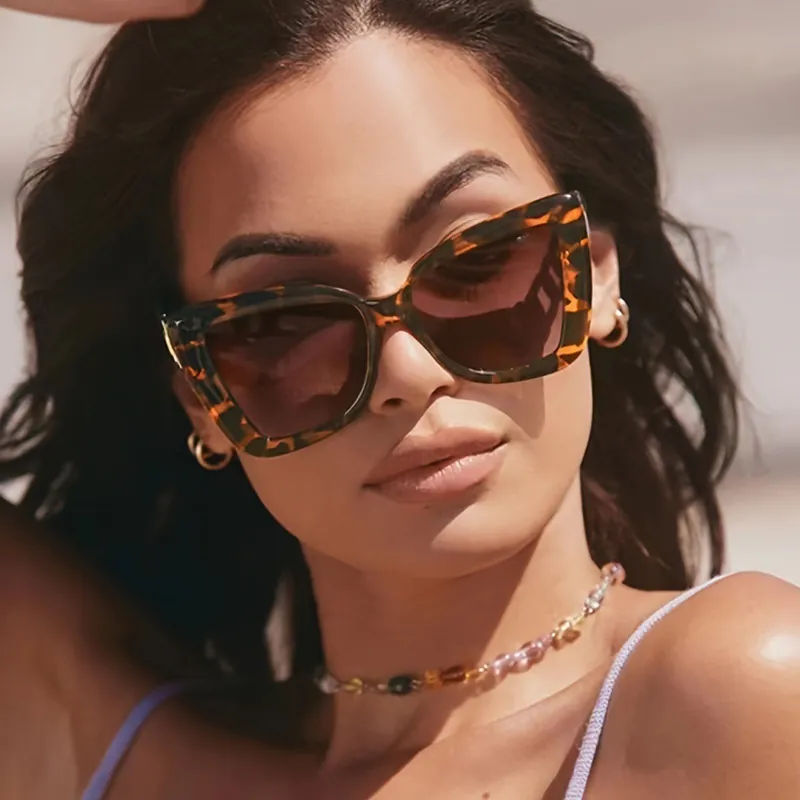 Cat Eye Sunglasses Women UV400 Protection PC Frame AC Lenses Vintage Retro Street Style Irregular Chain Temples