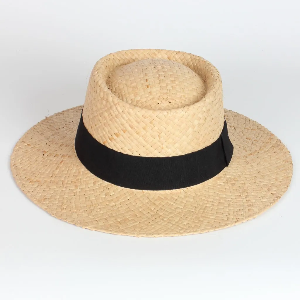 Natural Raffia Straw Boater Hat Wide Brim Sun Protection Summer Beach Vacation French Style Elegant Women