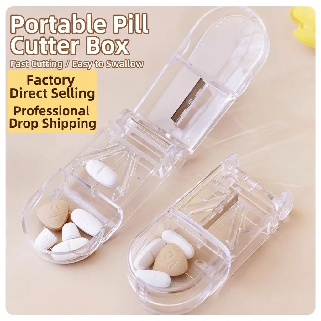 Portable Pill Cutter And Organizer Multi Functional Tablet Splitter With Stainless Steel Blade Weekly Pill Storage Box