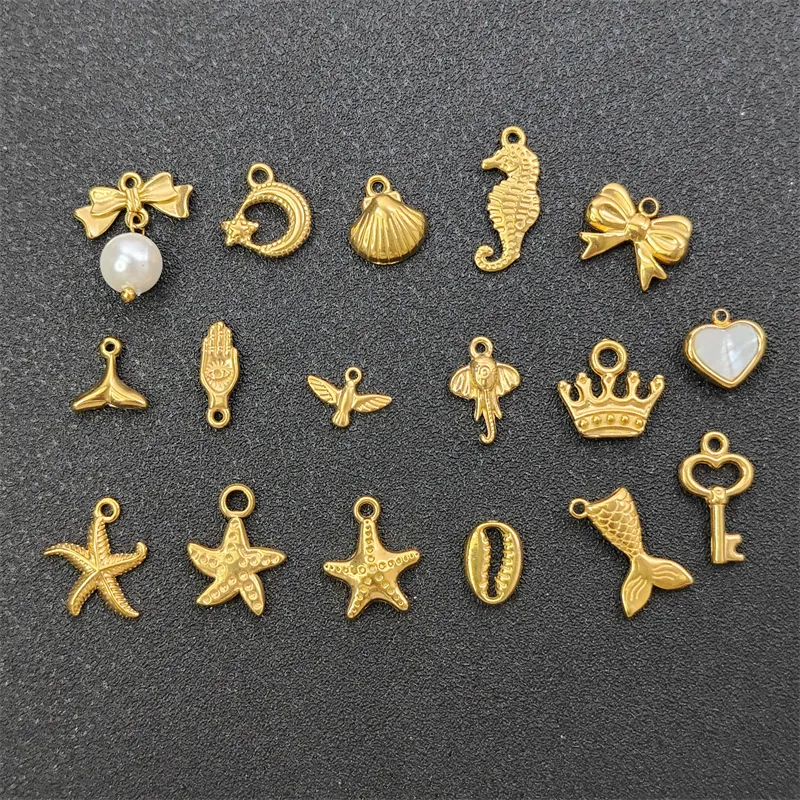 DIY Jewelry Pendants Charms Stainless Steel Gold Plated Ocean Series Starfish Shell Mermaid Tail For Bracelet Necklace Making
