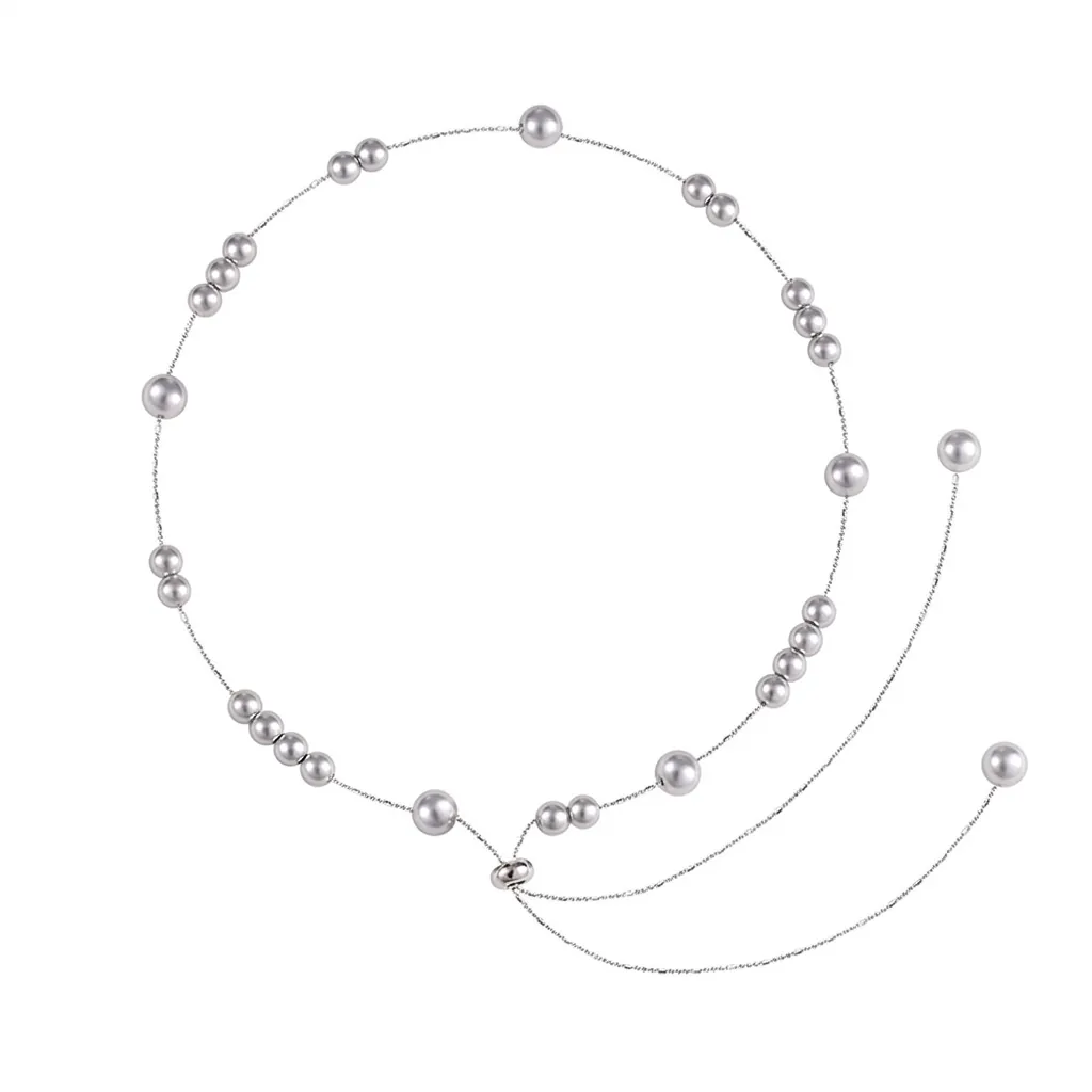 French Vintage Long Artificial Pearl Necklace Copper Chain Adjustable Drawstring Elegant Jewelry For Women