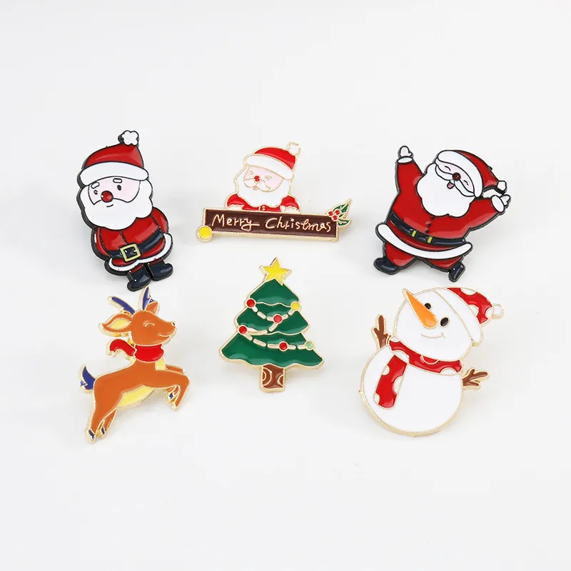 Christmas Brooch Pins Alloy Enamel Santa Claus Reindeer Tree Snowman Holiday Decoration Accessory Badge