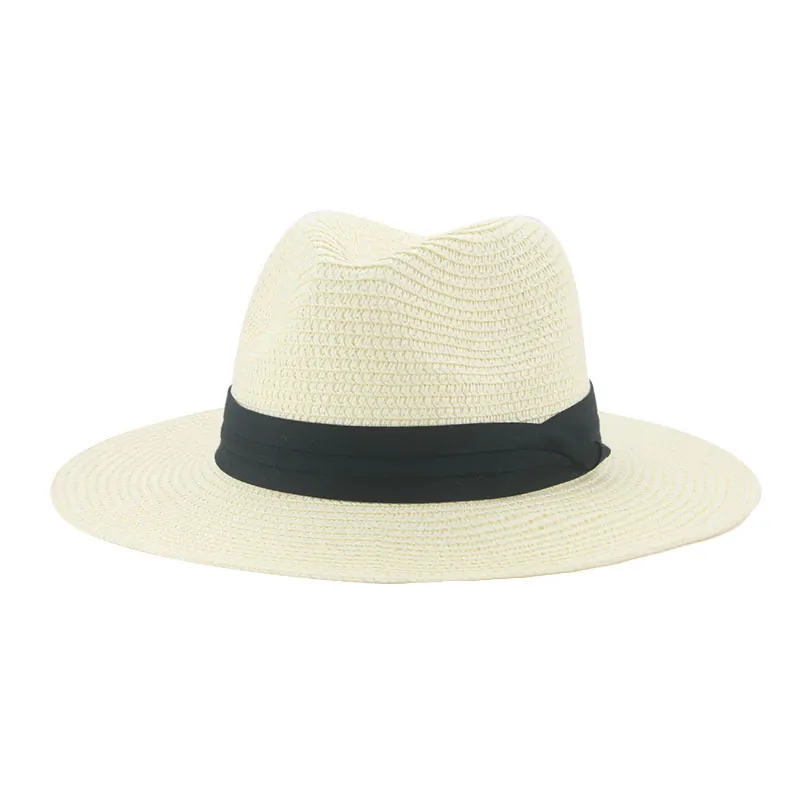 Women Straw Fedora Hat Sun Protection Wide Brim Summer Beach Panama Style With Ribbon Band