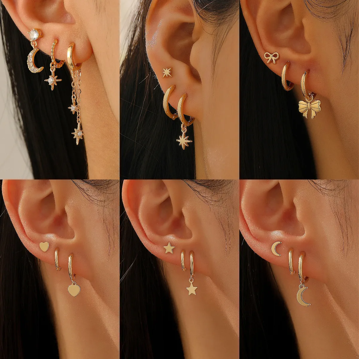 Copper Zircon Earrings 14k Gold Earring Post Star Moon Butterfly Heart Flower Sparkling Studs Huggie Hoops Jewelry Women