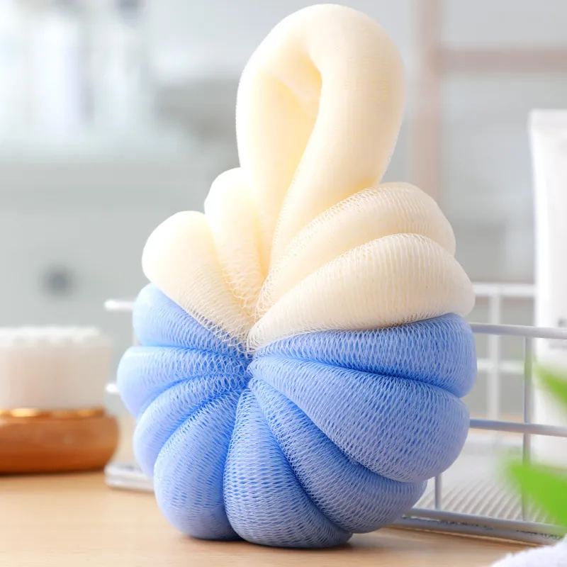 Grande Éponge de Bain Citrouille Bicolore Maille Douce Loofah de Douche Exfoliant Corps pour Maison Salle de Bain