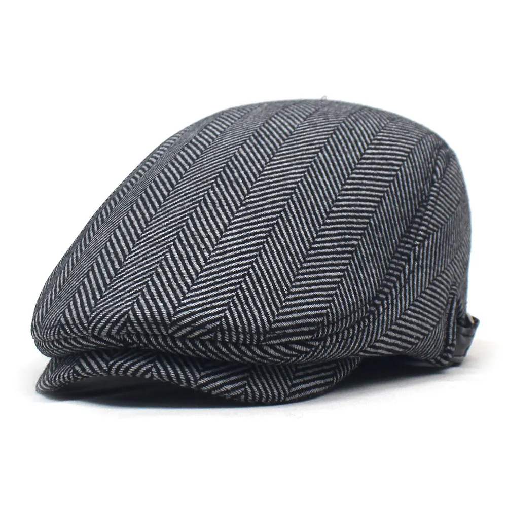 Men Vintage Herringbone Duckbill Hat Adjustable Cotton Polyester Newsboy Cap Flat Cap Autumn Winter Warm Fashion Beret Hat