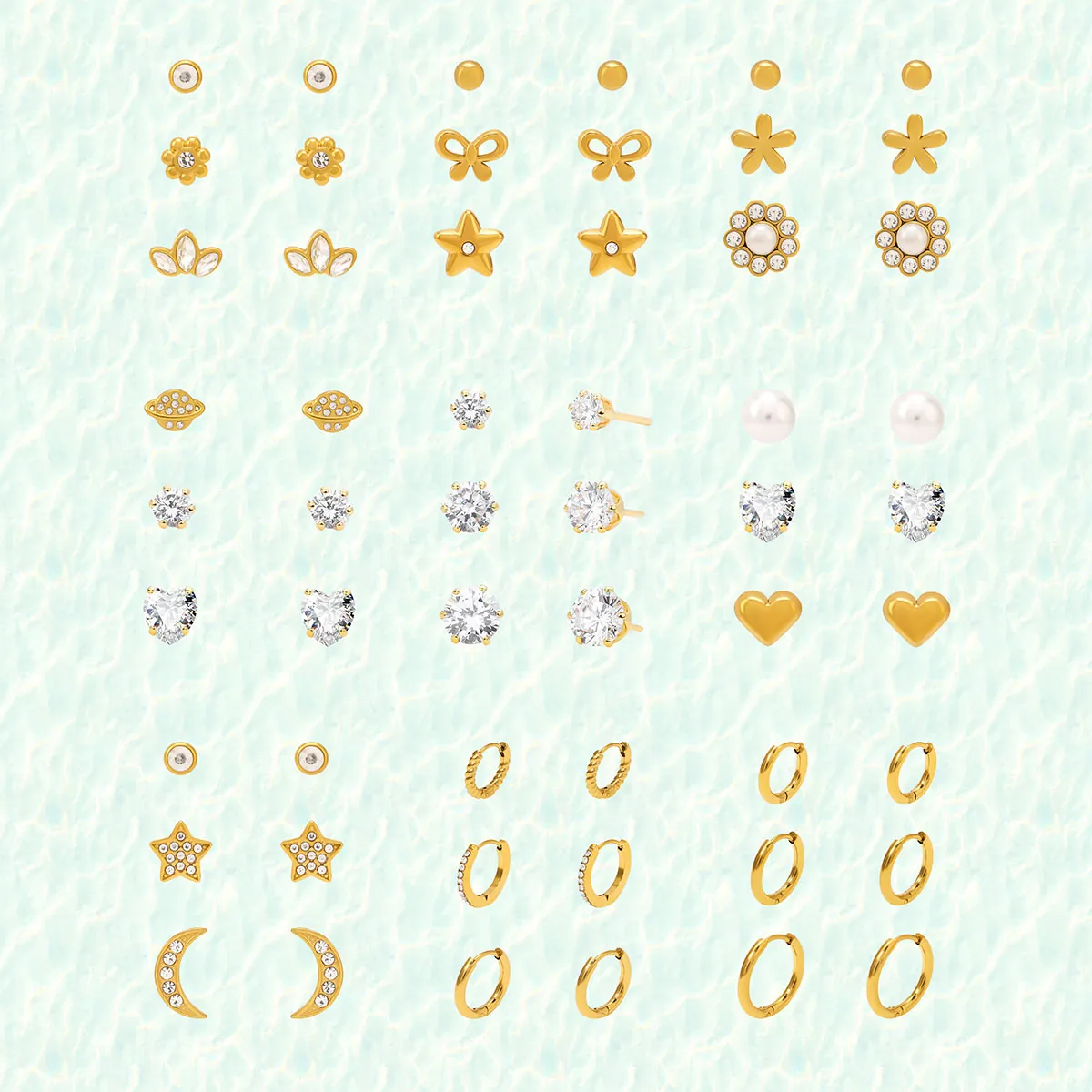 Boucles D'oreilles En Acier Inoxydable Zircone Künstliche Perle Cœur Étoile Lune Papillon Fleur Créoles Puces Pour Femmes Plaqué Or