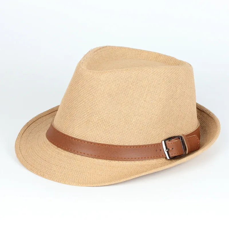Men Straw Fedora Hat Paper Breathable Sun Protection Summer Beach Panama Style With Leather Belt Buckle Outdoor Travel