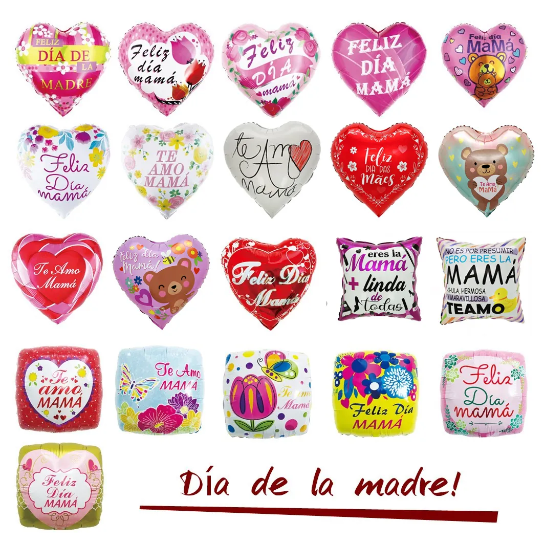 Mothers Day Foil Balloons Spanish Feliz Dia Mama Heart Round Floral Print Party Decoration Metallic