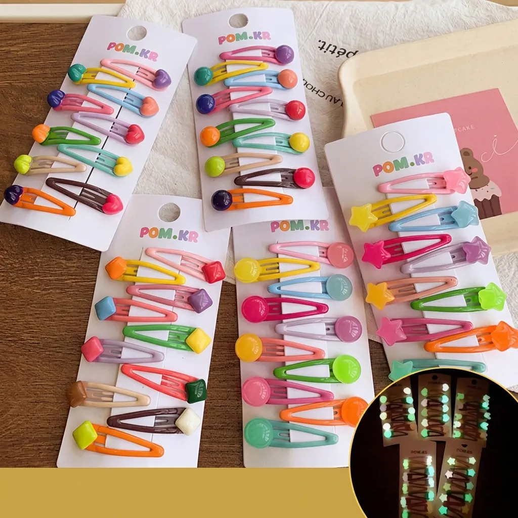 Candy Color Luminous Hair Clips Resin Star Heart Shape Glow In Dark BB Hairpins For Kids Toddlers Girls Cute
