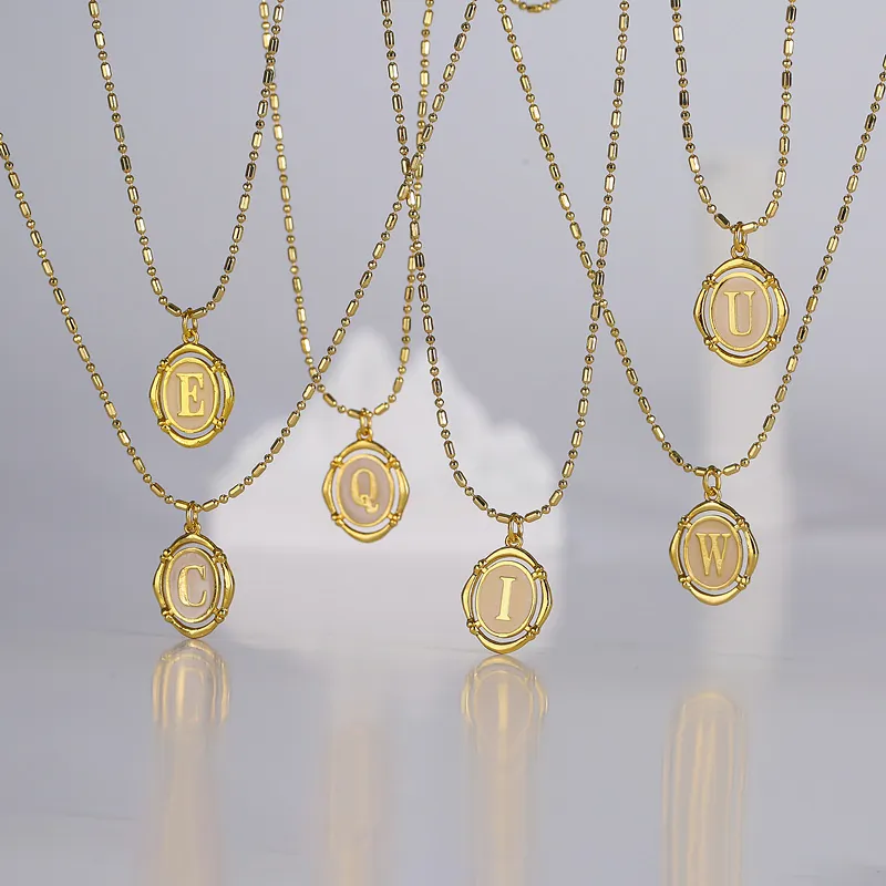 Collar Con Colgante De Letra Inicial Chapado En Oro Cobre Medallón Ovalado Retro Minimalista Cadena De Bolas Mujer