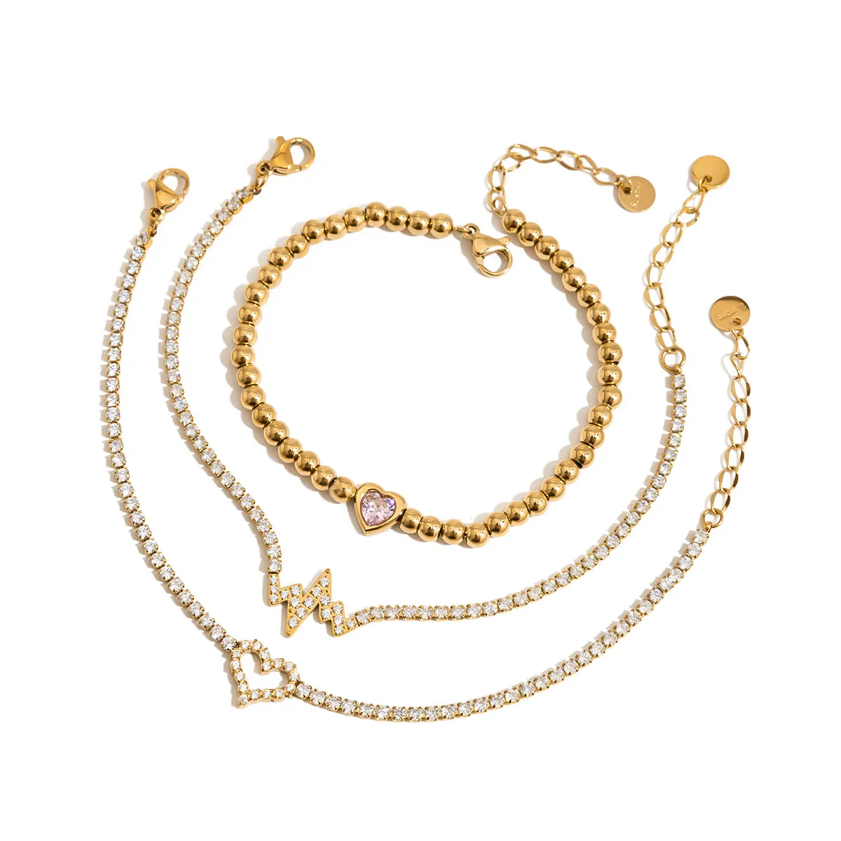 Armband Aus Edelstahl 18K Vergoldet Herz Schleife Zirkon Wasserdicht Hypoallergen Schmuck Für Frauen