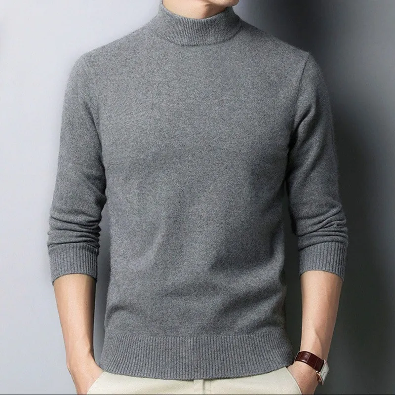 Maglieria da Uomo a Lupetto Tinta Unita Manica Lunga Pullover Caldo Bordo a Costine Slim Fit Business Casual Top