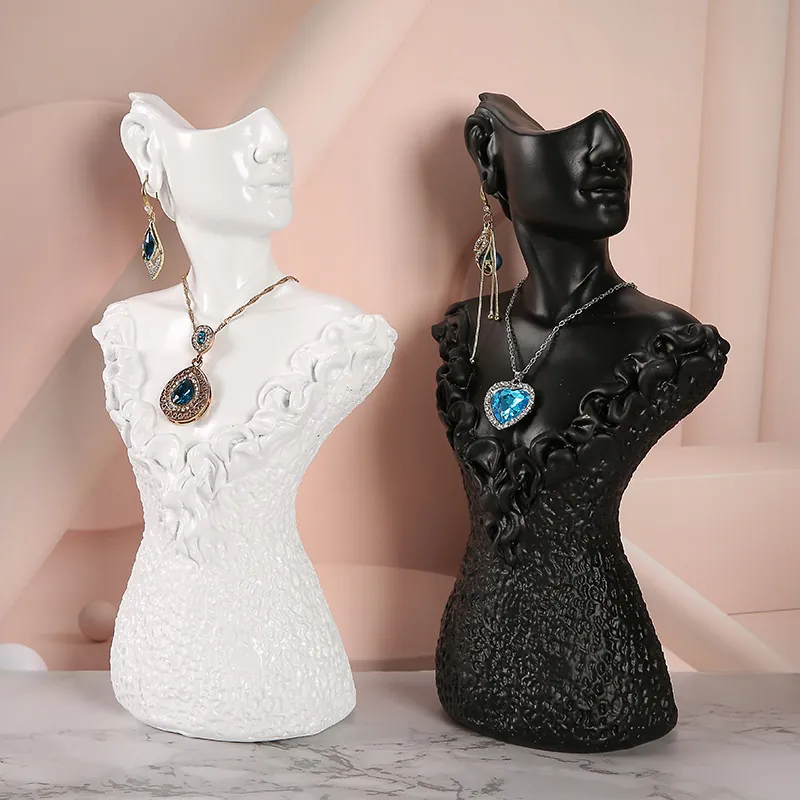 Resin Female Bust Jewelry Display Stand For Necklace Earring Nordic Style Mannequin Model Countertop Organizer Rack