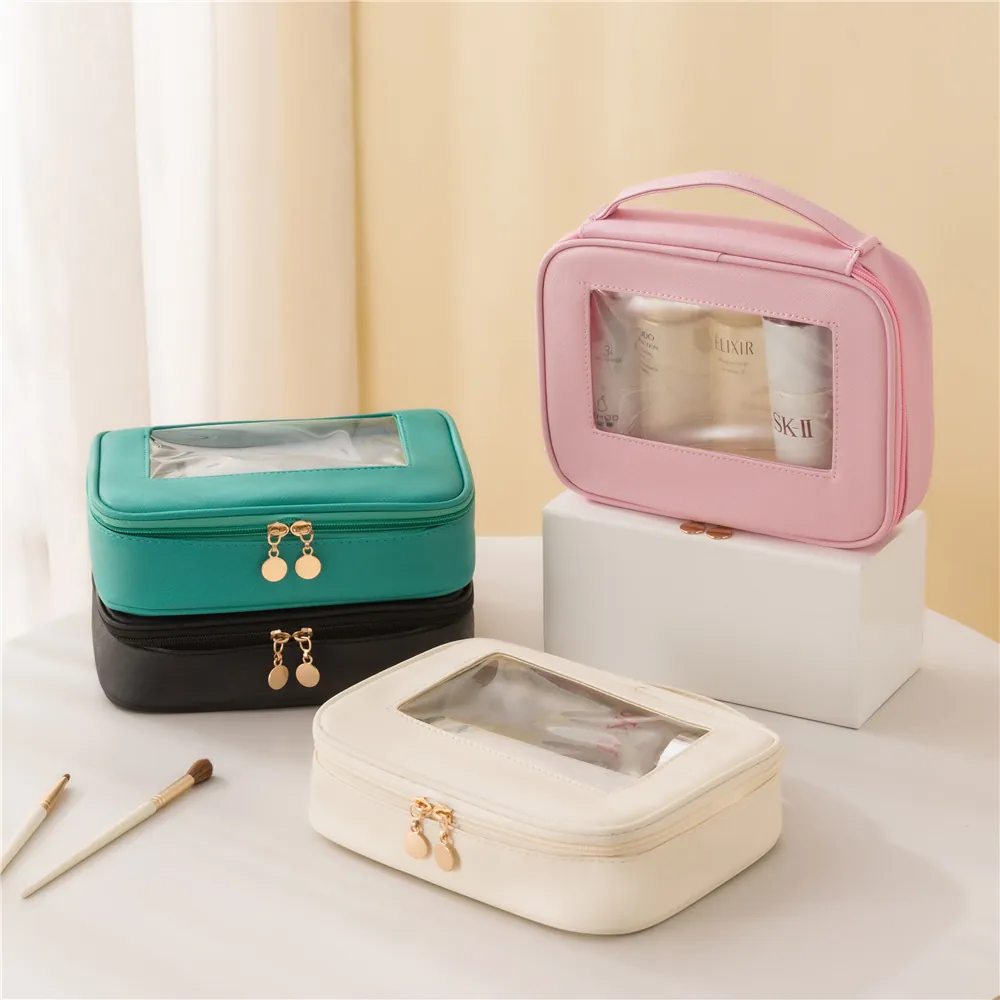 Borsa Da Trucco Impermeabile In Pelle PU Con Finestra Trasparente Grande Capacità Beauty Case Da Viaggio Organizzatore Portatile