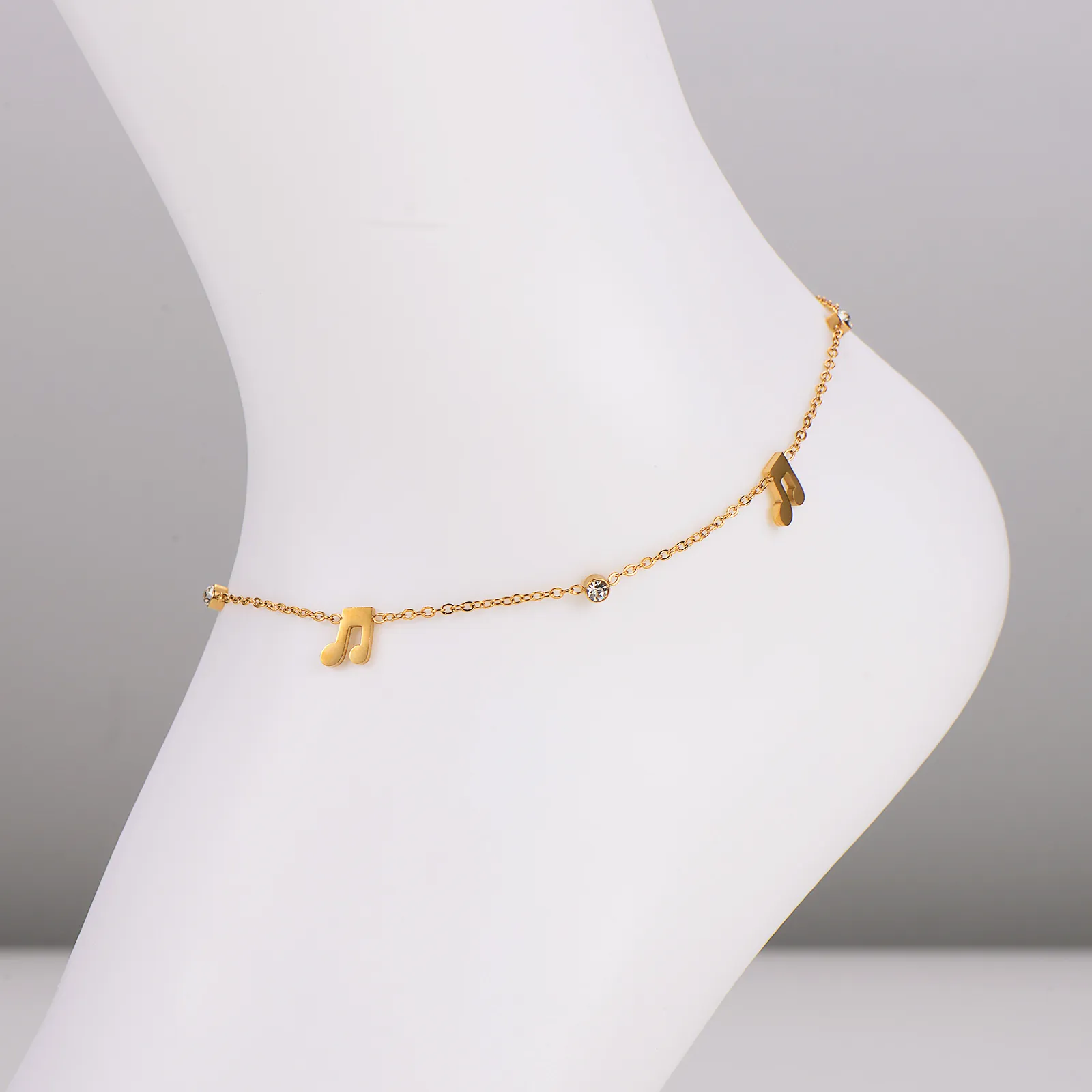 Music Note Anklet 304 Stainless Steel With Rhinestone 18K Gold Plated Summer Beach Foot Chain For Women
