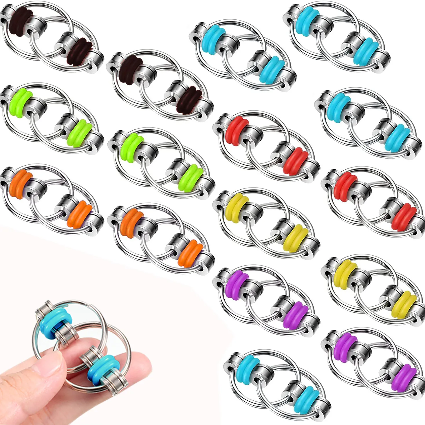Flippy Chain Fidget Toy Metal Silicone Stress Relief Anxiety ADHD Portable Mini Keychain For Adults Kids Office Desk
