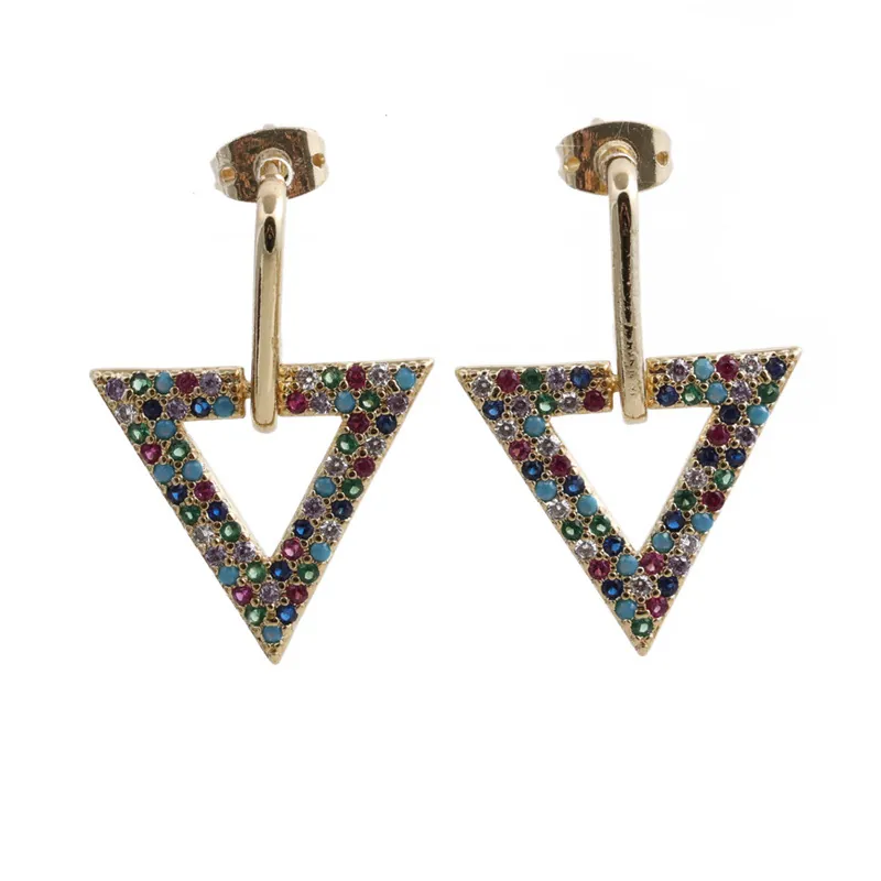 Vintage Geometrische Dreieck Kupfer Ohrhänger Bunte Weiße Zirkonia Besetzt Übertriebener Stil Für Damen
