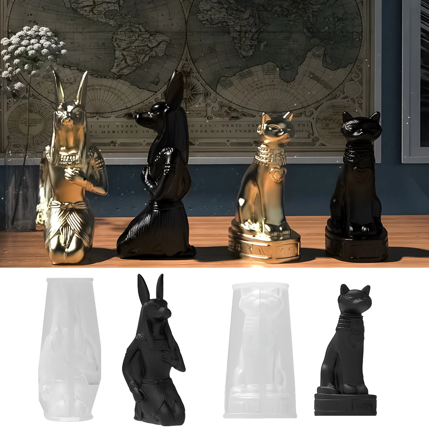 Silicone Mold Ancient Egypt Anubis Bastet Cat Statue DIY Resin Casting Epoxy Craft Desktop Decor Ornament Art Tool