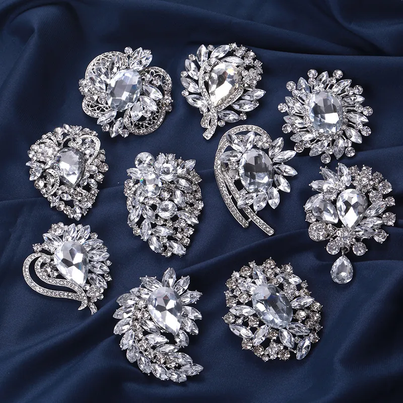 Alloy Rhinestone Brooch Floral Heart Teardrop Elegant Crystal Breastpin Women Clothing Accessory Wedding Party Decoration