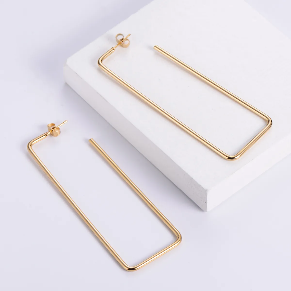 Rectangular Geometric Hoop Earrings 316 Stainless Steel 18K Gold Plated Hypoallergenic Modern Minimalist Jewelry