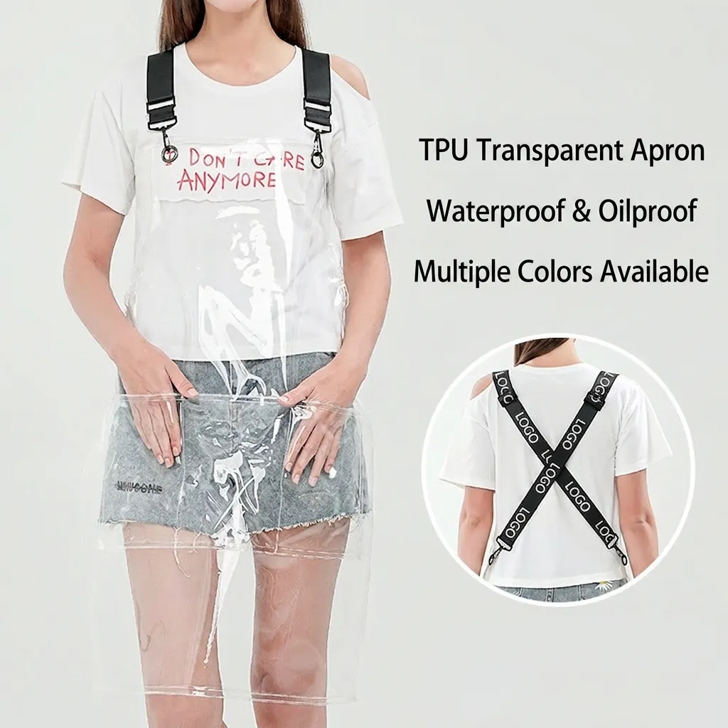Διαφανής Ποδιά TPU Αδιάβροχη Ανθεκτική Στο Λάδι Με Ρυθμιζόμενους Ιμάντες Και Τσέπες Για Κουζίνα Κομμωτήριο
