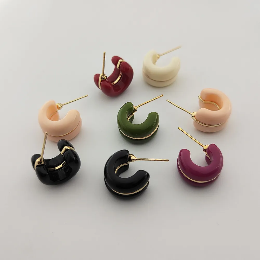 Orecchini A Lobo A C Con 925 Sterling Silver Earring Post Resina Smaltata Linea Dorata Gioielli Geometrici Donna