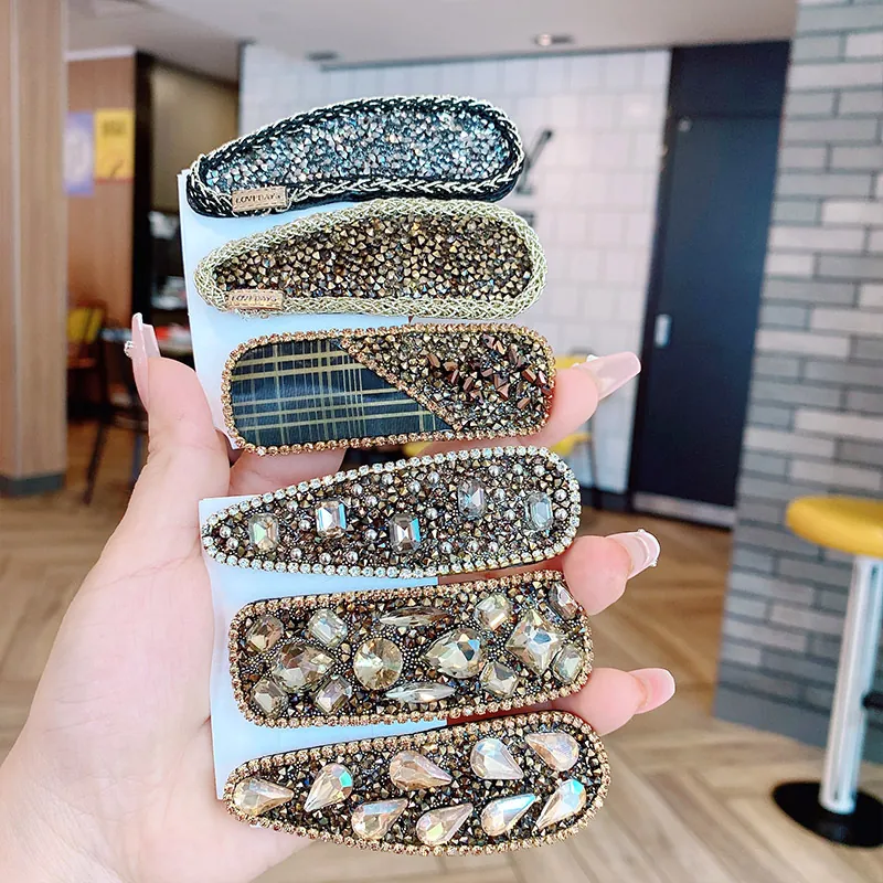 Rhinestone Hair Clips Crystal Sparkling Water Drop Side Bangs BB Clips Alloy Korean Elegant Hairpins For Women Girls