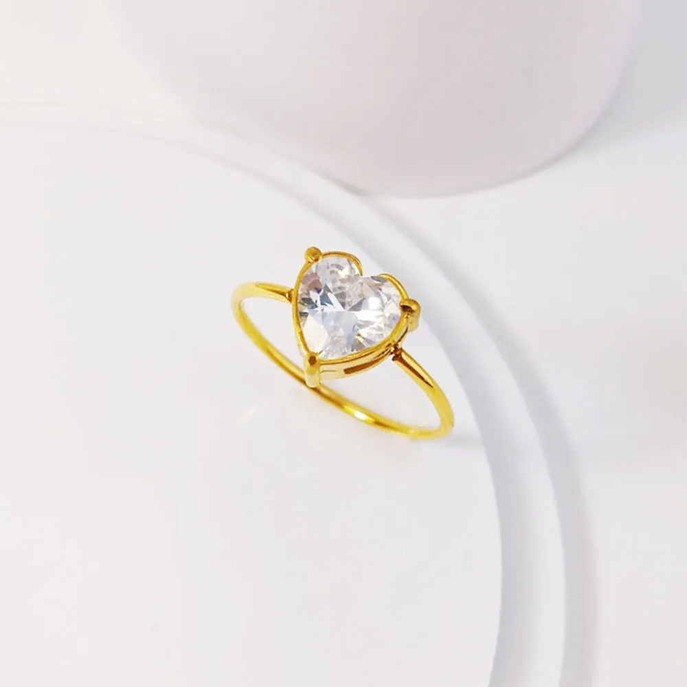 Heart Ring Titanium Steel Gold Plated Cubic Zirconia Exquisite Minimalist Jewelry For Women Elegant Romantic Gift