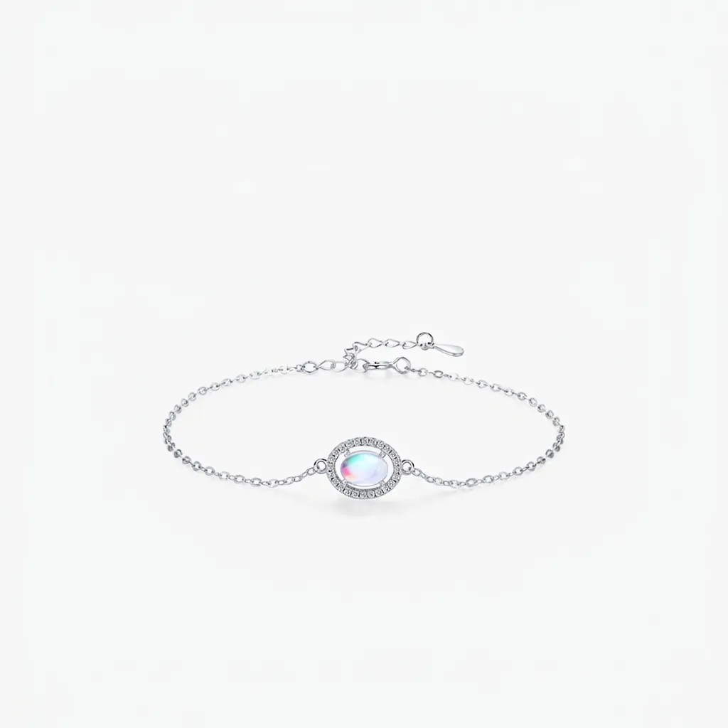Moonstone Bracelet 925 Sterling Silver Adjustable Oval Cubic Zirconia Elegant Jewelry For Women
