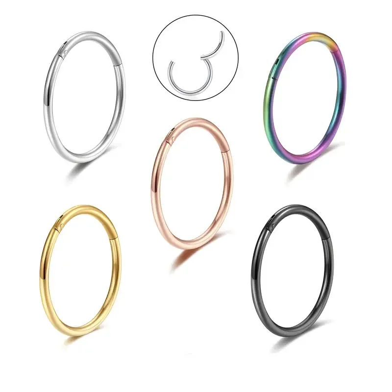 Stainless Steel Hinged Segment Nose Ring Hoop Seamless Clicker Cartilage Earring Stud Body Piercing Jewelry Minimalist