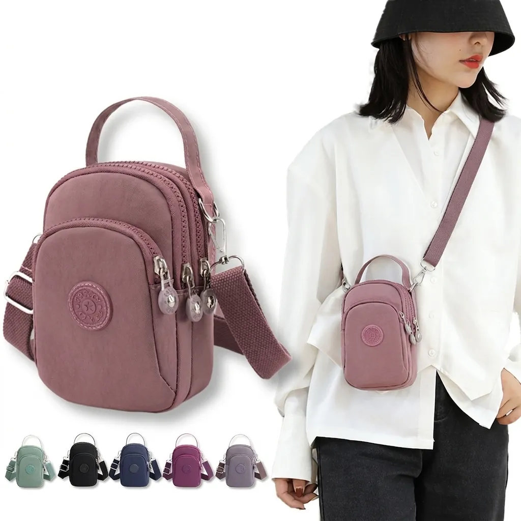 Mini Crossbody Phone Bag For Women Waterproof Nylon Multi Layer Zipper Adjustable Strap Casual Travel Shoulder Handbag