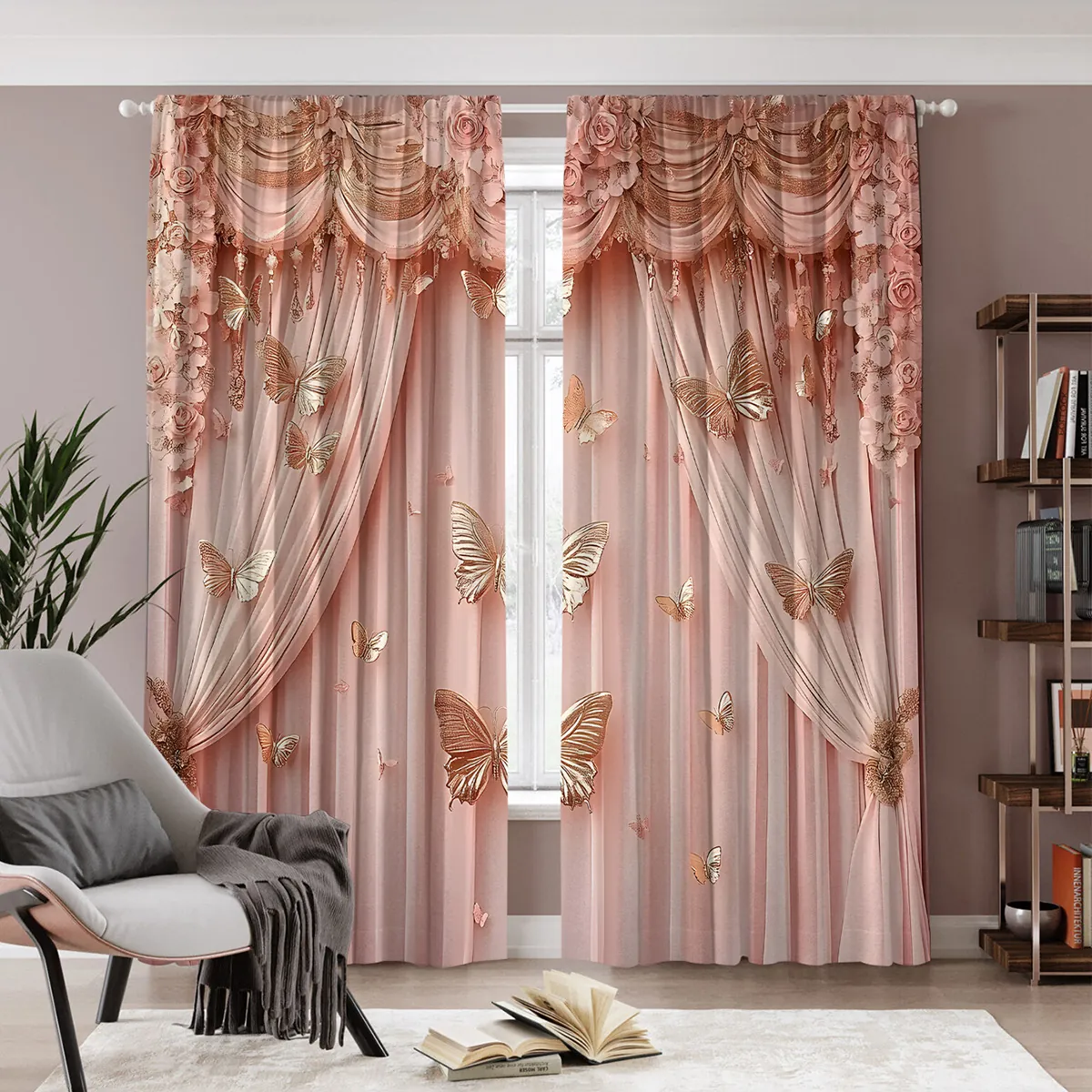 European Luxury 3D Printed Curtains Polyester Blackout Baroque Floral Pattern Roman Column Drapes For Living Room