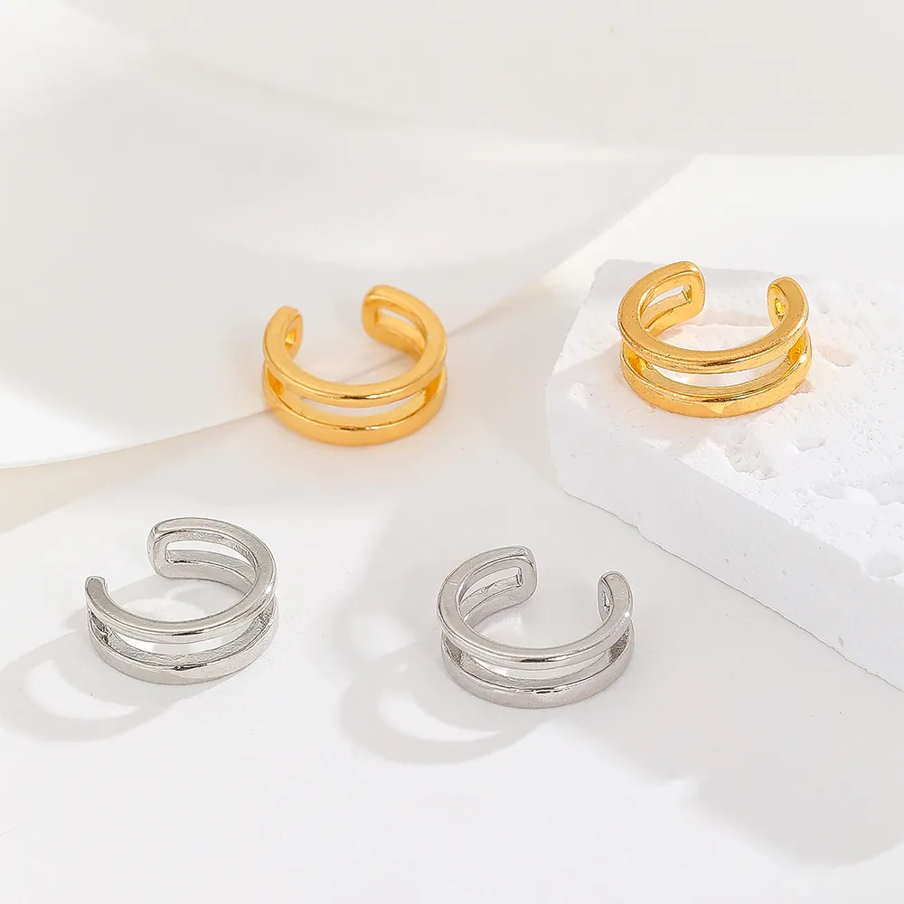 Minimalist Double Layer Geometric Ear Cuffs Non Pierced Copper Ear Clips For Women Fashion Jewelry Elegant Accessories