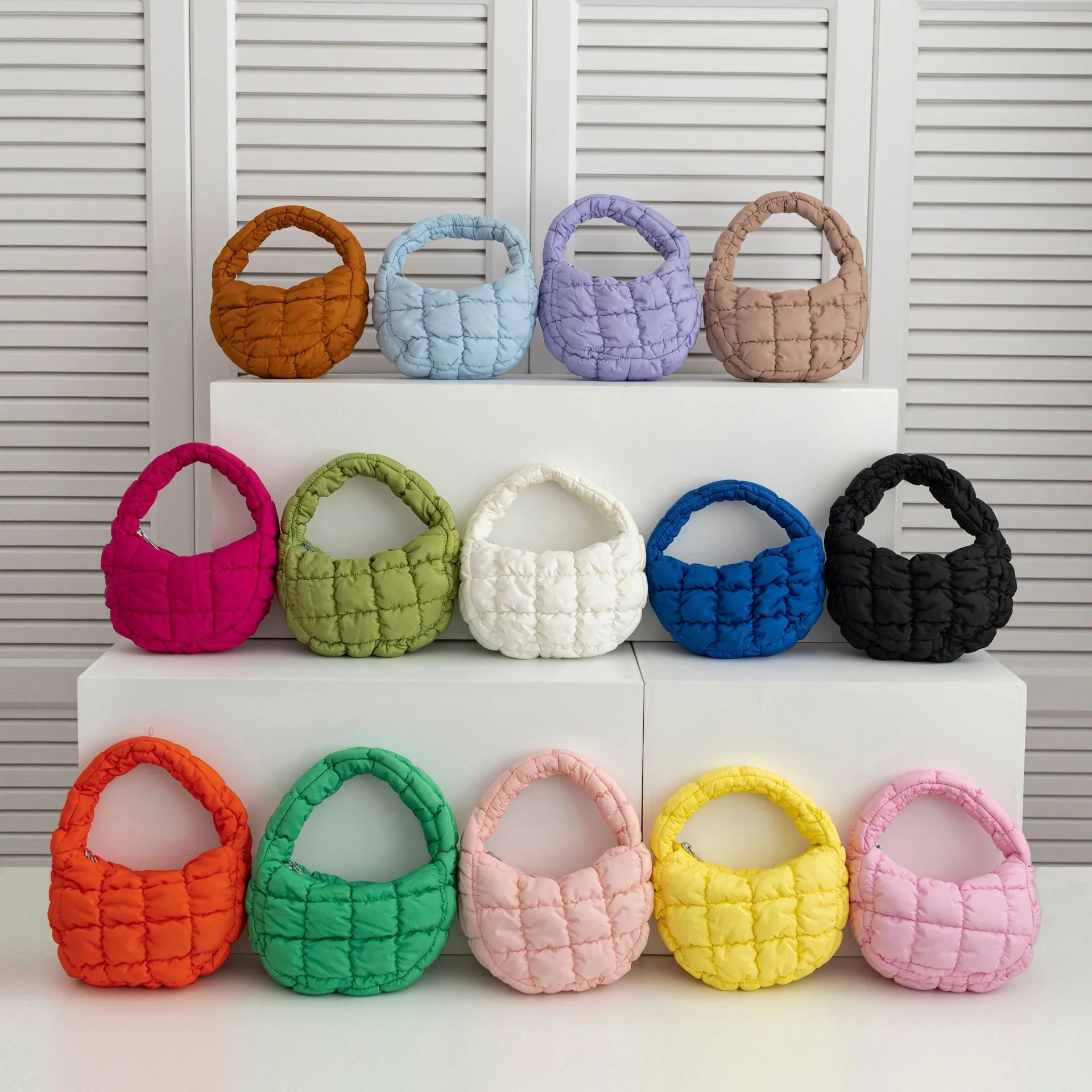 Quilted Nylon Puffy Handbag Padded Pleated Cloud Underarm Bag Casual Fashion Daily Mini Tote For Women
