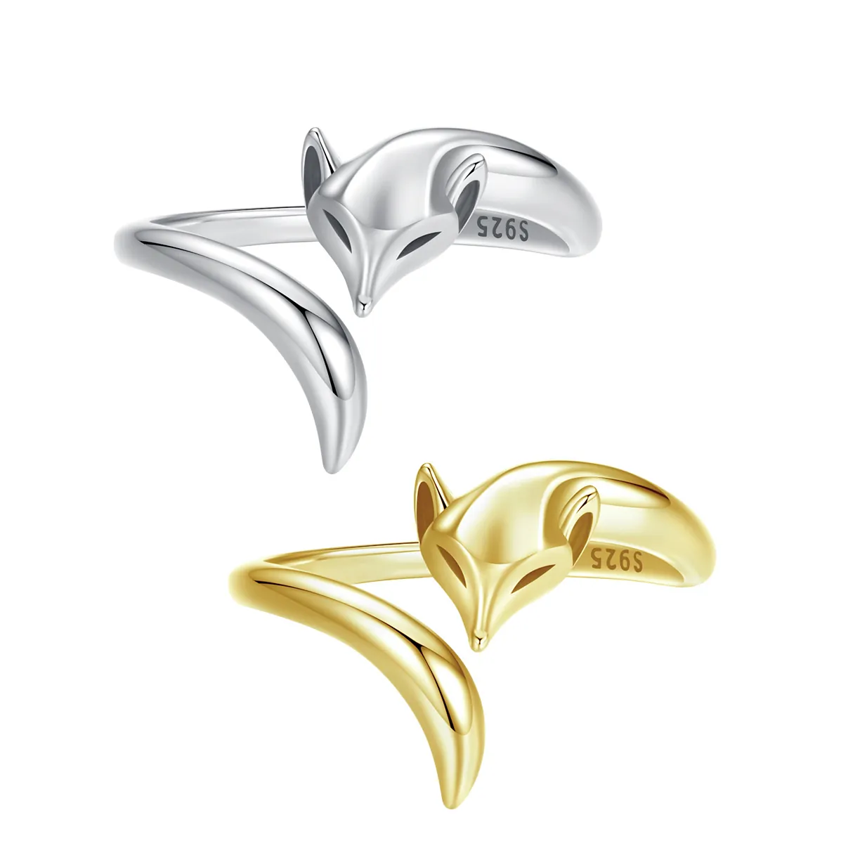 Authentic S925 Sterling Silver Fox Open Ring For Women Adjustable Animal Design Individuality Polished Fashion Finger Ring Jewelry