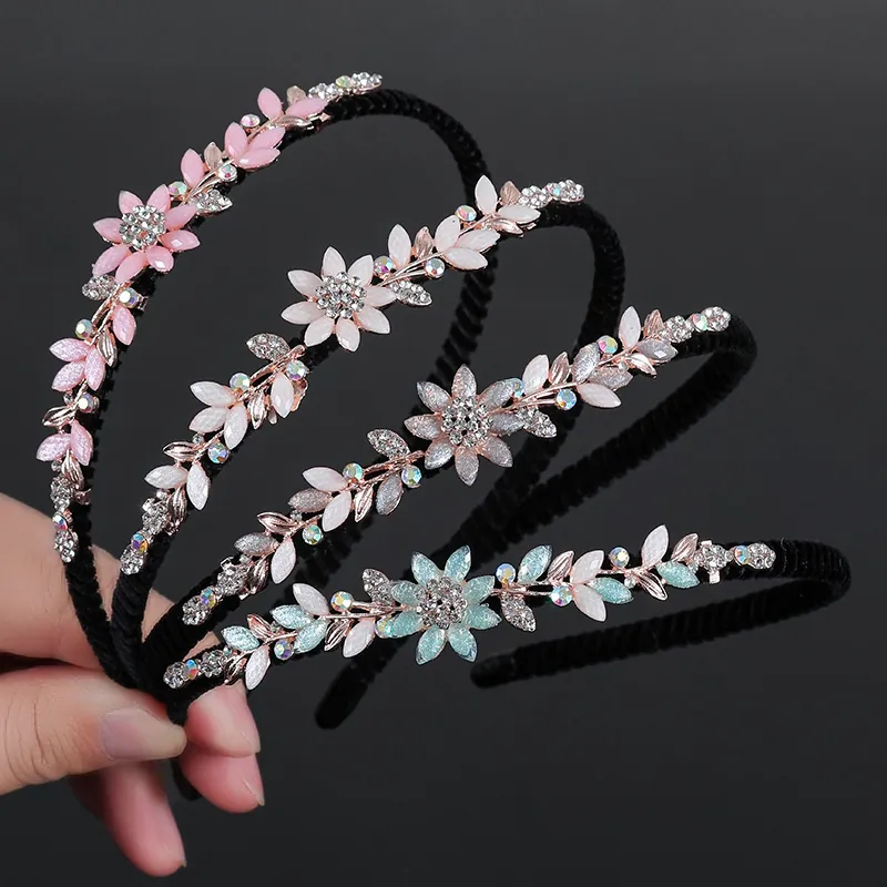 Serre-Tête À Fleurs En Strass Style Coréen Alliage De Zinc Et Résine Bandeau Pour Femmes Filles Accessoire De Cheveux Élégant