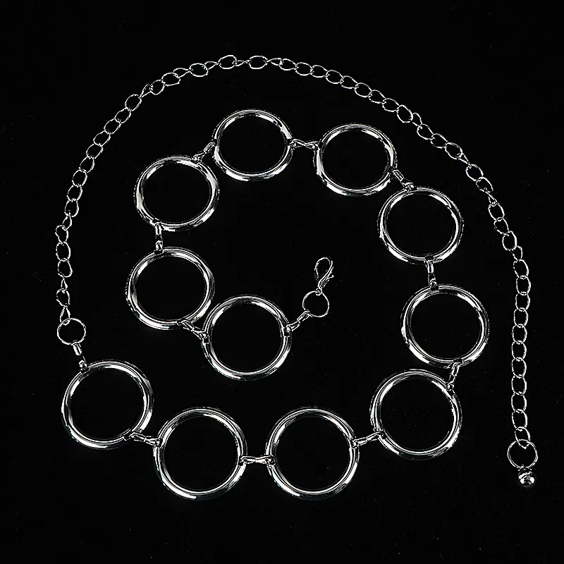 Women Metal Chain Belt Large Round Ring Adjustable Waist Chain For Dresses Zinc Alloy Iron Jewelry Accessory