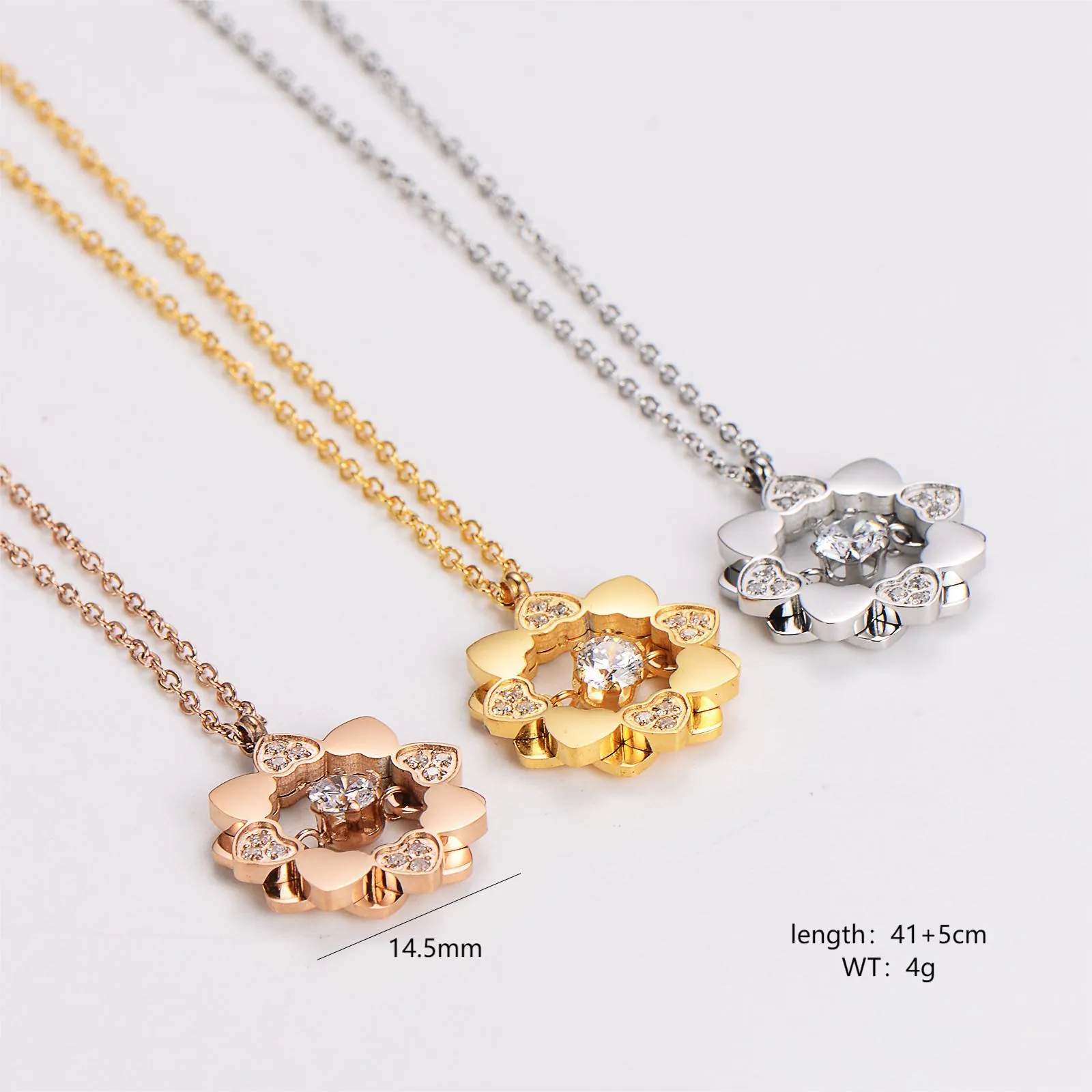 Heart Shaped Clover Pendant Necklace 304 Stainless Steel Zircon Sparkling Clavicle Chain Fashion Jewelry For Women