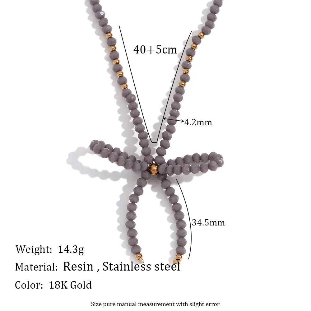 Handmade Beaded Bow Tie Necklace For Women Niche Fashion Stainless Steel With Faceted Crystal Beads Western Style