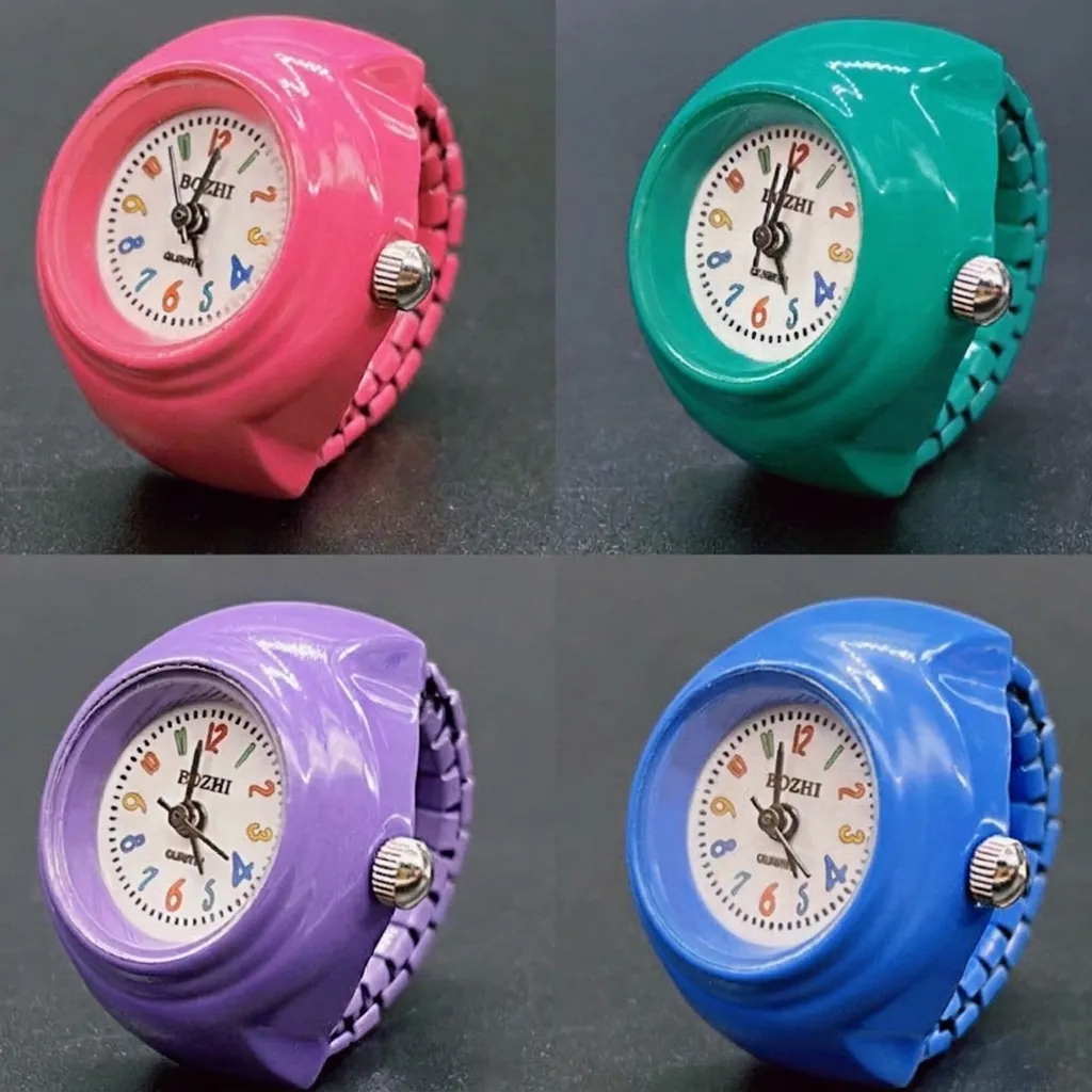 Ring Watch Quartz Finger Watch Elastic Band Round Dial Candy Color Creative Jewelry Minimalist For Couples Women Kids