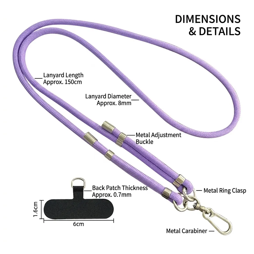 Universal Adjustable Crossbody Phone Lanyard Neck Strap Polyester Braided Rope With Metal Buckle And Attachment Patch Anti Lost Outdoor Accessory