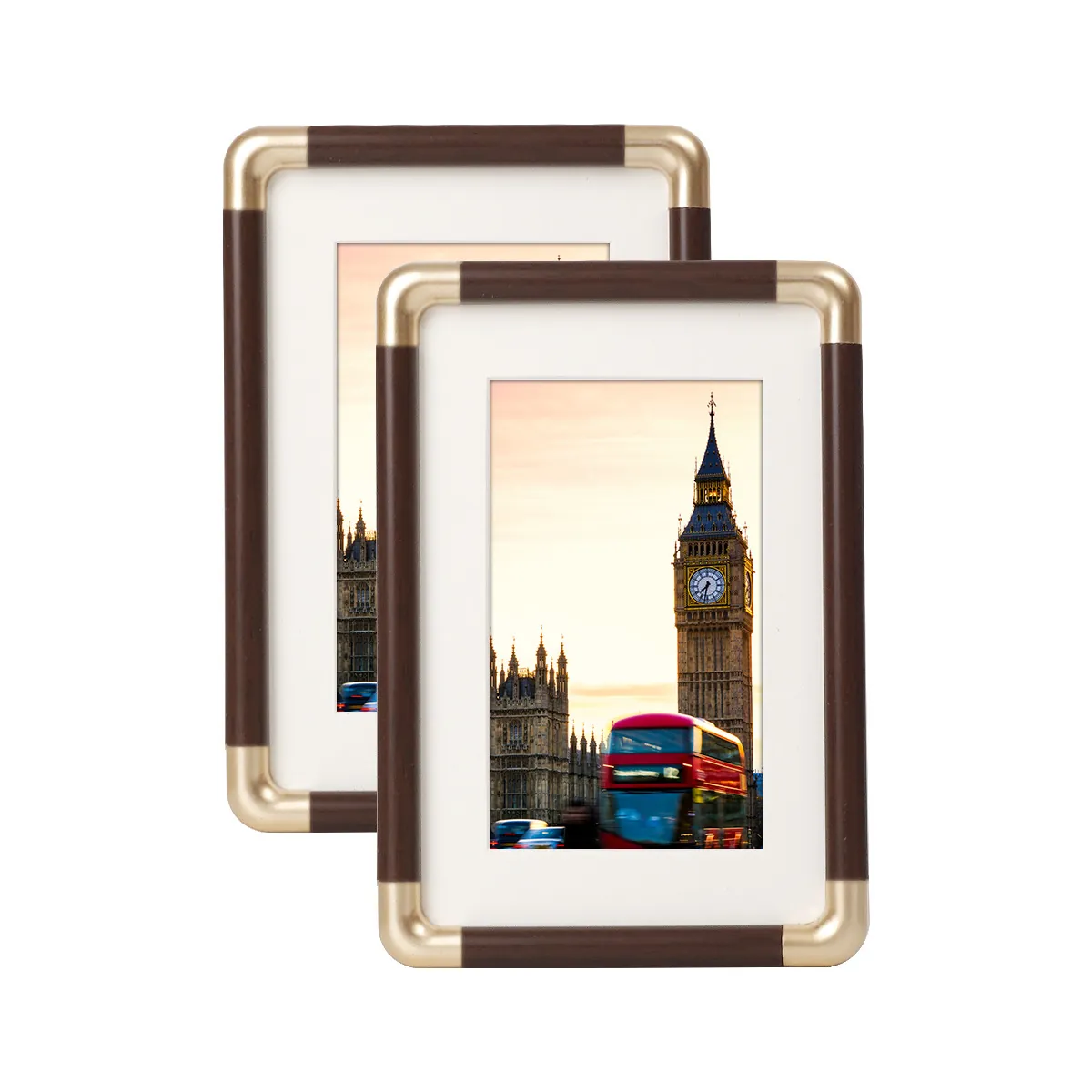 Cornice per Foto in PVC con Trama in Legno in Nuovo Stile Cinese con Angoli in Bronzo Cornice per Foto a Parete da Tavolo
