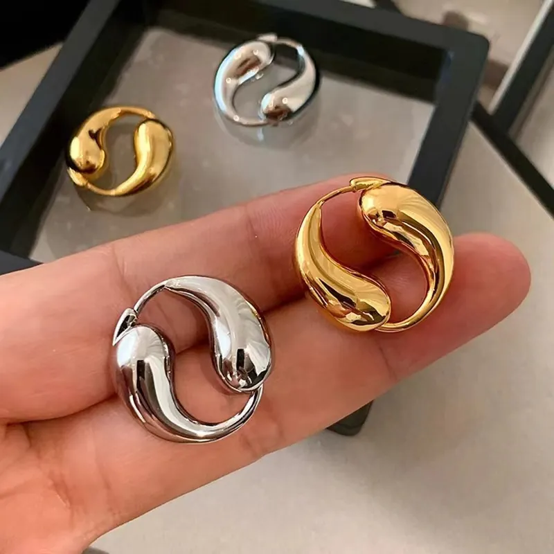 Chunky Teardrop Hoop Earrings Metal Polished Geometric Drop Buckle For Women Elegant Modern Accessory