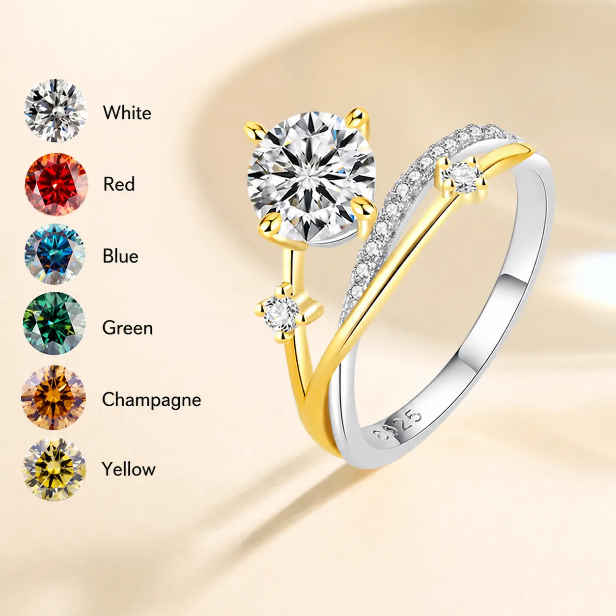 925 Sterlingsilber Moissanit Ring Zweifarbig Sternenspur Hochzeitsring Für Damen Rundschliff Zirkonia Schmuck Geschenk
