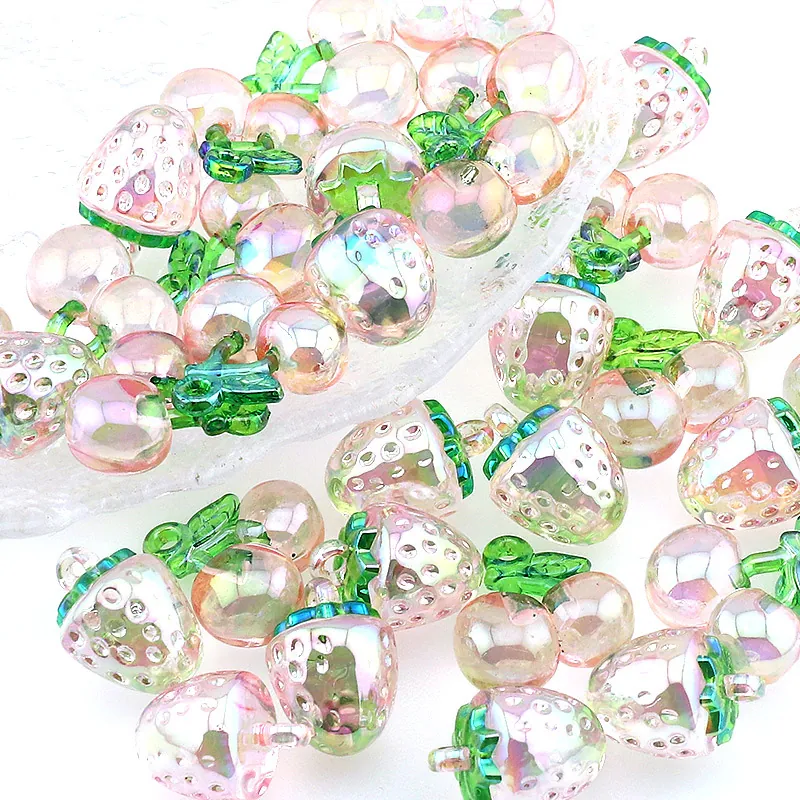 Ciondoli Frutta Fragola Ciliegia Rosa Iridescente Resina Accessori Per Creazione Gioielli DIY Per Orecchini Collane Portachiavi