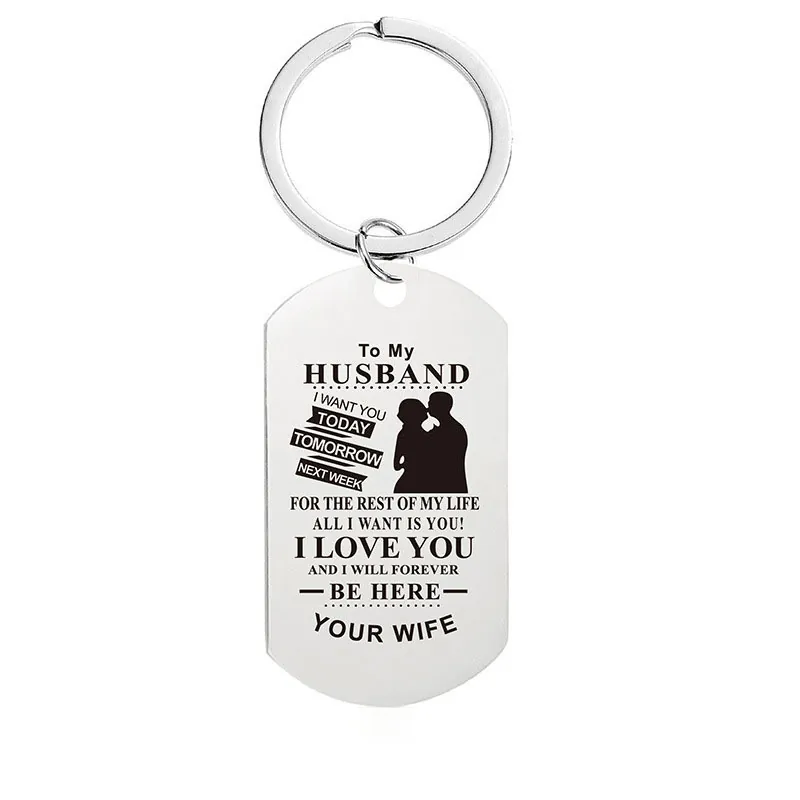 Stainless Steel Dog Tag Keychain Inscribed Emotional Text Gift For Husband Wife Boyfriend Girlfriend Anniversary Valentine