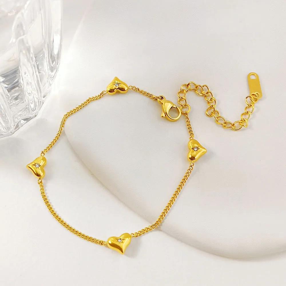 Heart Shaped Zircon Bracelet For Women Stainless Steel Minimalist Elegant Adjustable Jewelry Gift