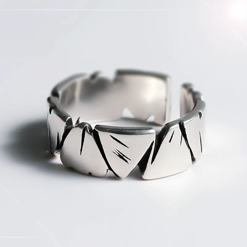 Anillo Abierto Plateado Vintage con Textura de Piedra Anillo de Dedo Ajustable Geométrico Desgastado Personalizado para Hombre Mujer Joyería de Moda