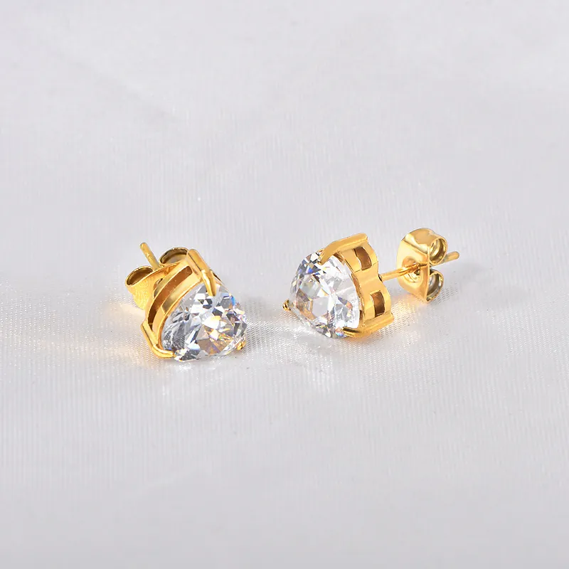 Stainless Steel Heart Triangle Stud Earrings Gold Plated Geometric Rhinestone Earrings For Women Minimalist Jewelry